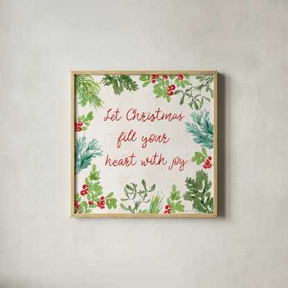 Santas List VI by Beth Grove. Shown in a natural wood glass frame for a timeless modern aesthetic. Available as an archival giclee rolled canvas, fine art paper, or poster print. SKU 71707a.