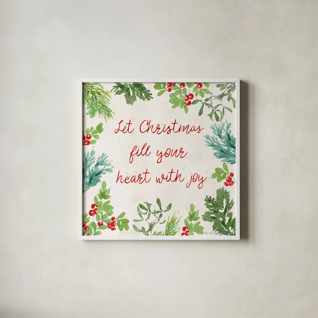 Santas List VI by Beth Grove. Shown in a crisp white glass frame for a clean and minimalist style. Available as an archival giclee rolled canvas, fine art paper, or poster print. SKU 71707a.