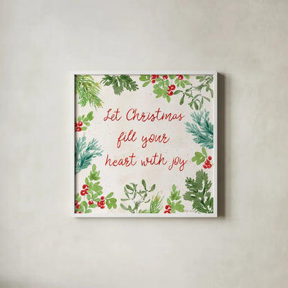 Santas List VI by Beth Grove. Shown in a crisp white glass frame for a clean and minimalist style. Available as an archival giclee rolled canvas, fine art paper, or poster print. SKU 71707a.