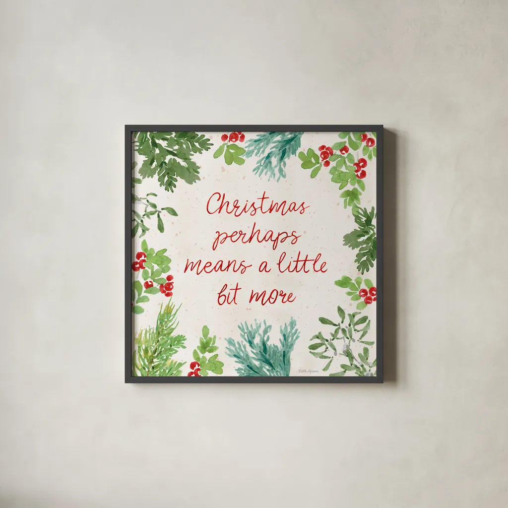 Santas List VII by Beth Grove. Shown in a sleek black glass frame for a contemporary gallery look. Available as an archival giclee rolled canvas, fine art paper, or poster print. SKU 71708a.