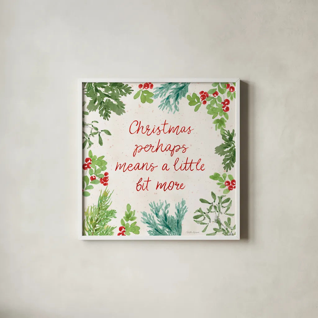 Santas List VII by Beth Grove. Shown in a crisp white glass frame for a clean and minimalist style. Available as an archival giclee rolled canvas, fine art paper, or poster print. SKU 71708a.