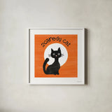 Scaredy Cat Orange by Beth Grove. Shown in a crisp white glass frame for a clean and minimalist style. Available as an archival giclee rolled canvas, fine art paper, or poster print. SKU 95254a.