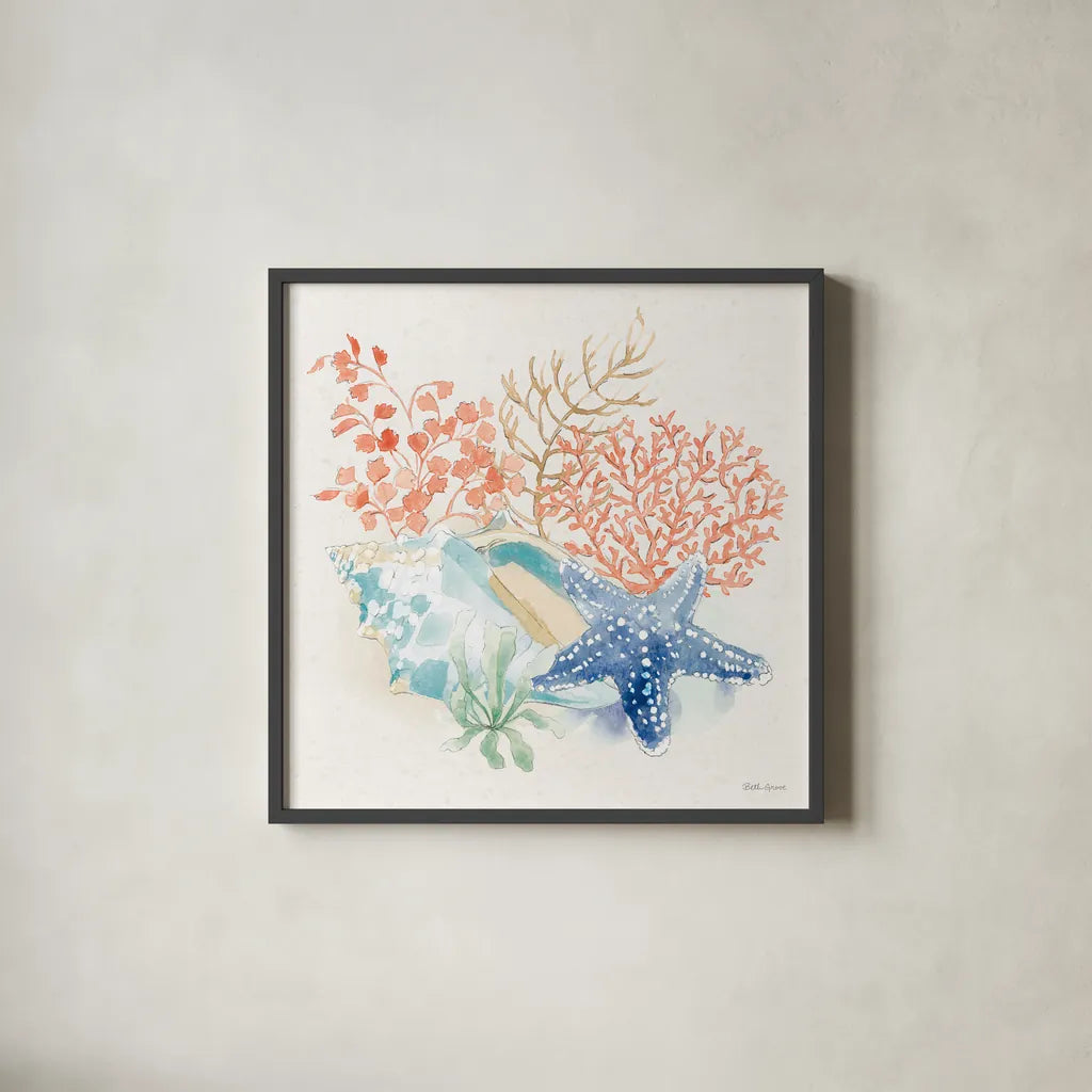 Seaside III by Beth Grove. Shown in a sleek black glass frame for a contemporary gallery look. Available as an archival giclee rolled canvas, fine art paper, or poster print. SKU 78686a.