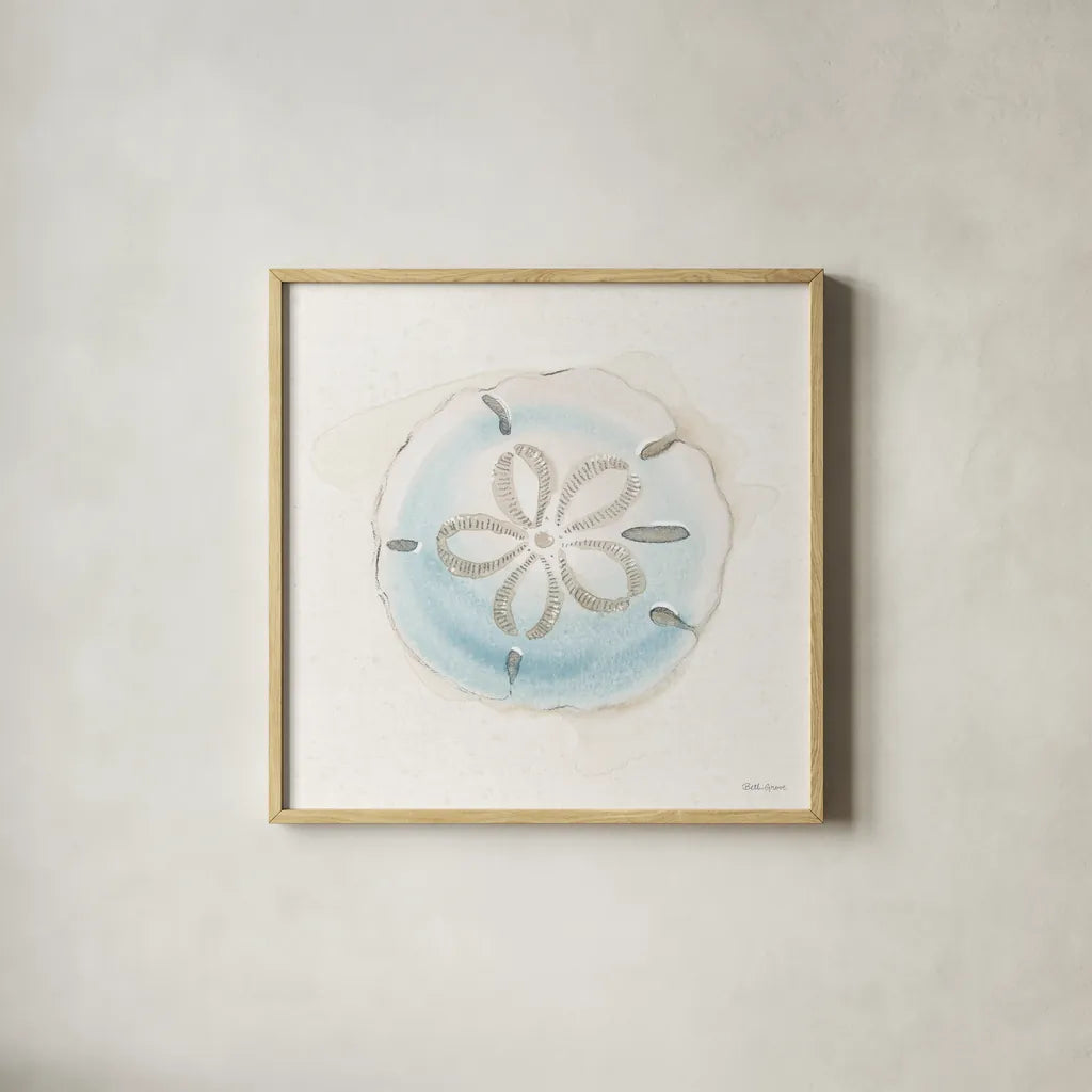Seaside IX by Beth Grove. Shown in a natural wood glass frame for a timeless modern aesthetic. Available as an archival giclee rolled canvas, fine art paper, or poster print. SKU 78692a.