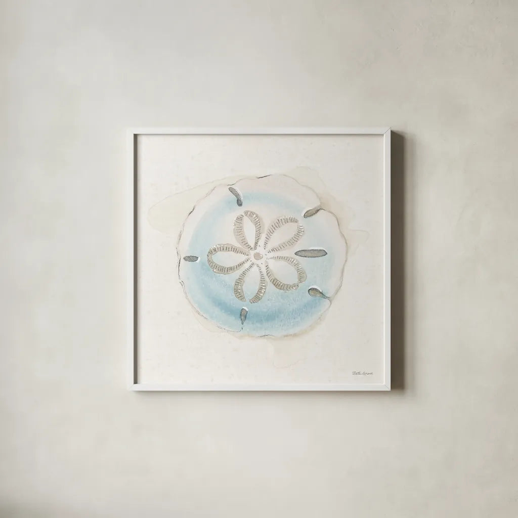 Seaside IX by Beth Grove. Shown in a crisp white glass frame for a clean and minimalist style. Available as an archival giclee rolled canvas, fine art paper, or poster print. SKU 78692a.