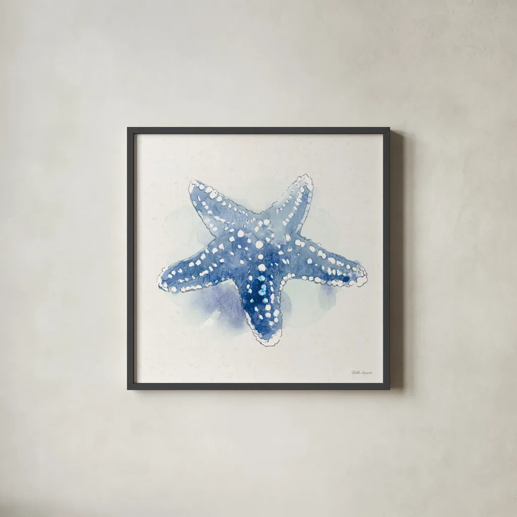 Seaside VI by Beth Grove. Shown in a sleek black glass frame for a contemporary gallery look. Available as an archival giclee rolled canvas, fine art paper, or poster print. SKU 78689a.