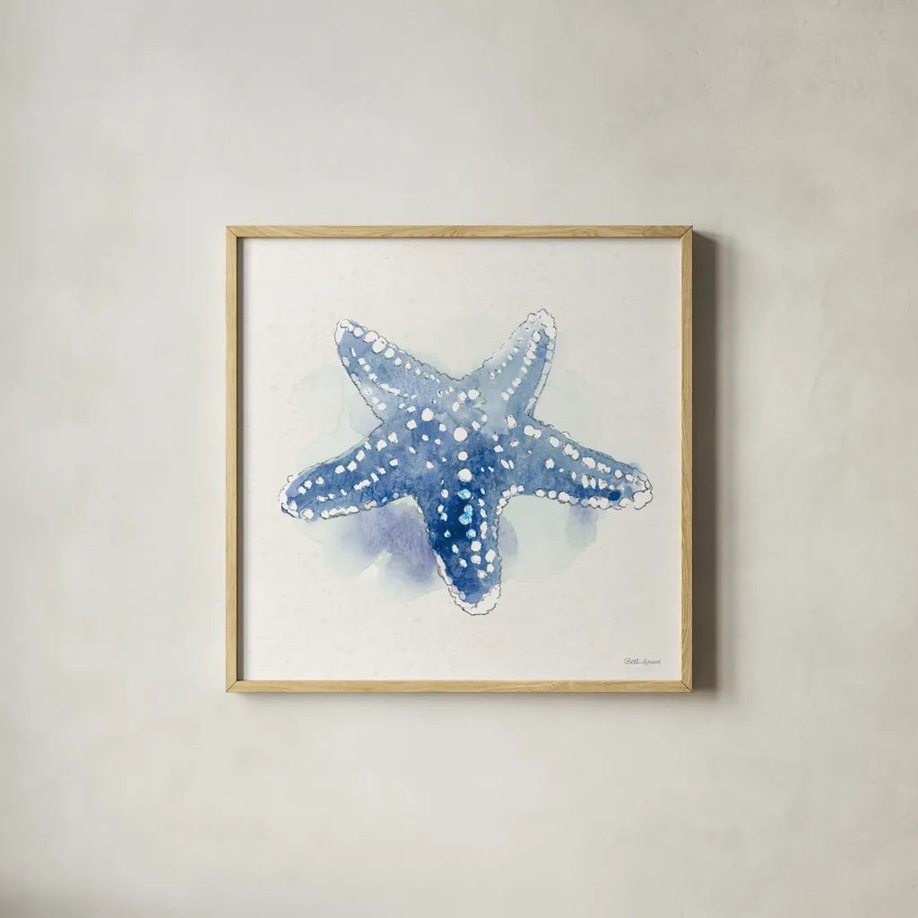 Seaside VI by Beth Grove. Shown in a natural wood glass frame for a timeless modern aesthetic. Available as an archival giclee rolled canvas, fine art paper, or poster print. SKU 78689a.