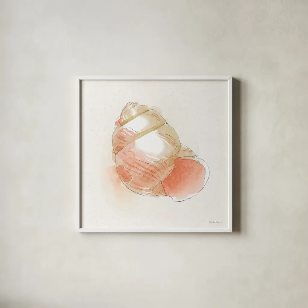 Seaside VII by Beth Grove. Shown in a crisp white glass frame for a clean and minimalist style. Available as an archival giclee rolled canvas, fine art paper, or poster print. SKU 78690a.