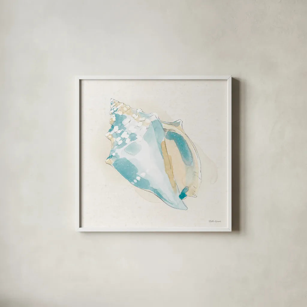 Seaside VIII by Beth Grove. Shown in a crisp white glass frame for a clean and minimalist style. Available as an archival giclee rolled canvas, fine art paper, or poster print. SKU 78691a.