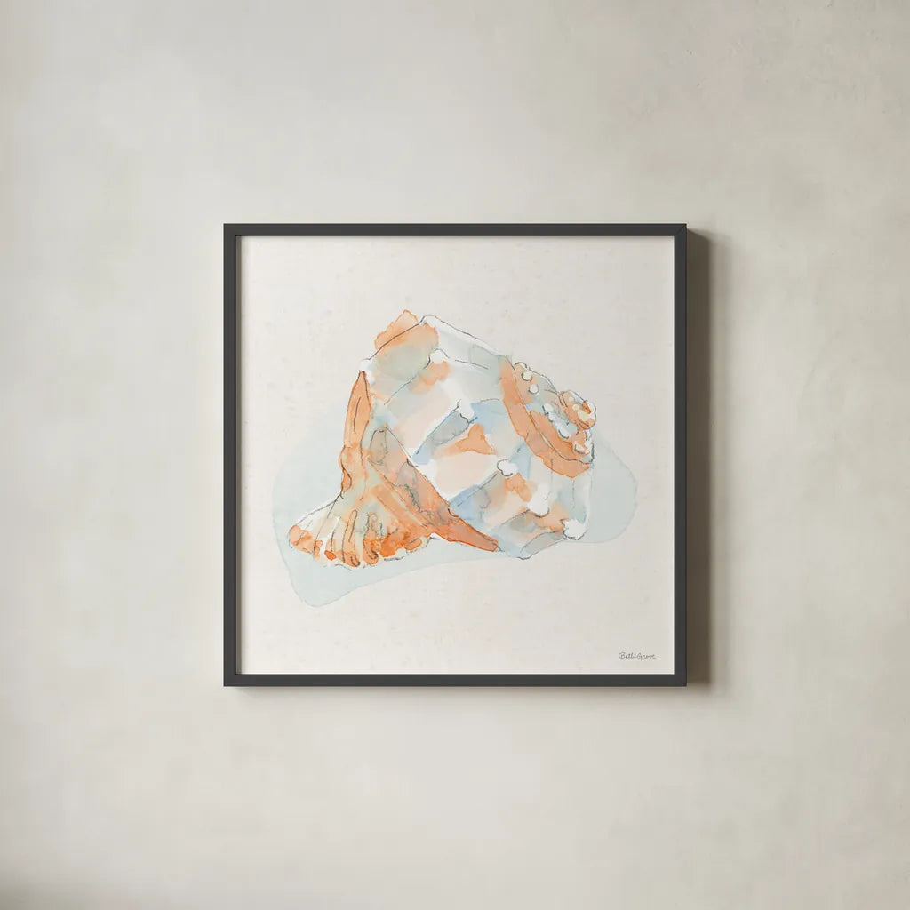 Seaside X by Beth Grove. Shown in a sleek black glass frame for a contemporary gallery look. Available as an archival giclee rolled canvas, fine art paper, or poster print. SKU 78693a.