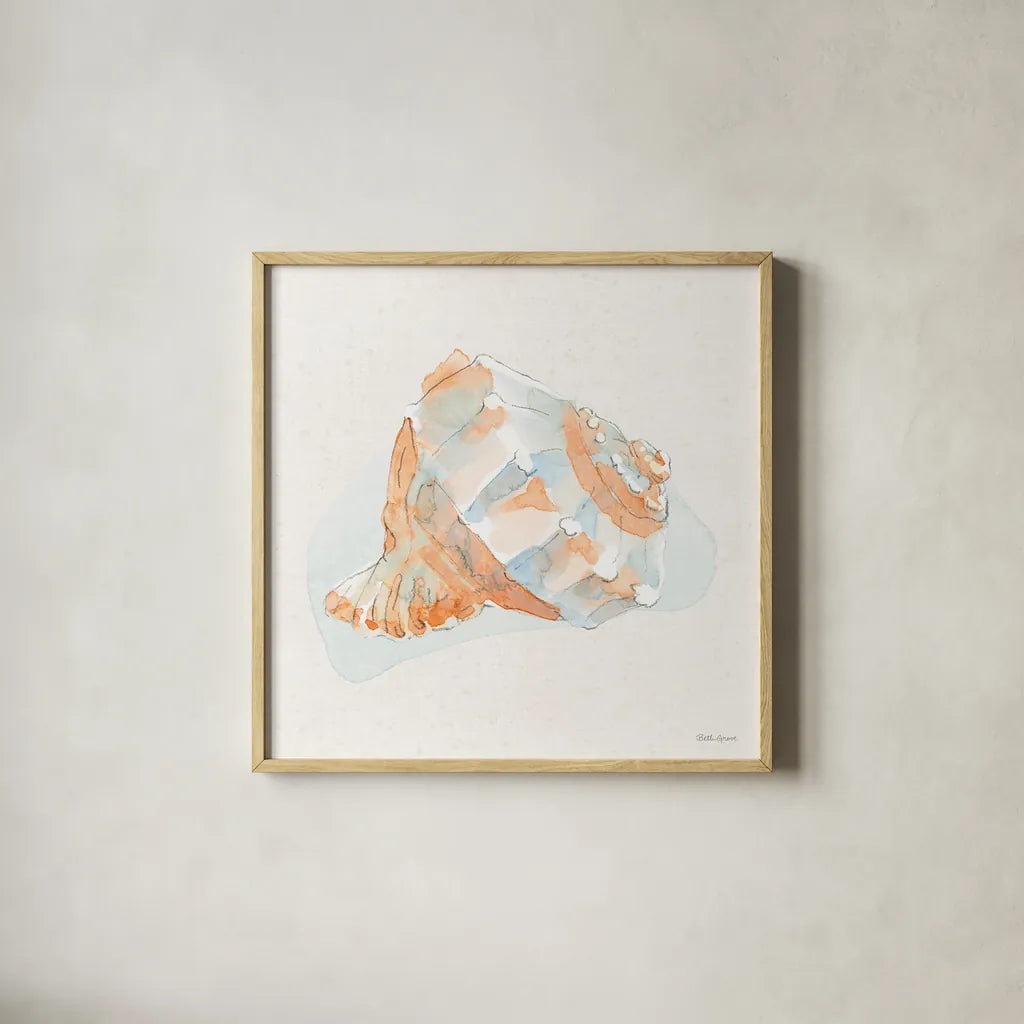 Seaside X by Beth Grove. Shown in a natural wood glass frame for a timeless modern aesthetic. Available as an archival giclee rolled canvas, fine art paper, or poster print. SKU 78693a.