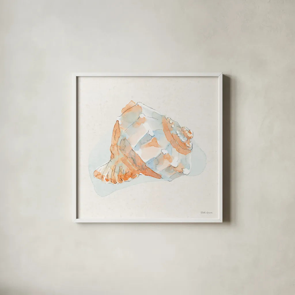 Seaside X by Beth Grove. Shown in a crisp white glass frame for a clean and minimalist style. Available as an archival giclee rolled canvas, fine art paper, or poster print. SKU 78693a.