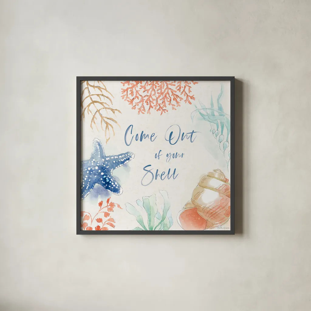 Seaside XII by Beth Grove. Shown in a sleek black glass frame for a contemporary gallery look. Available as an archival giclee rolled canvas, fine art paper, or poster print. SKU 78695a.