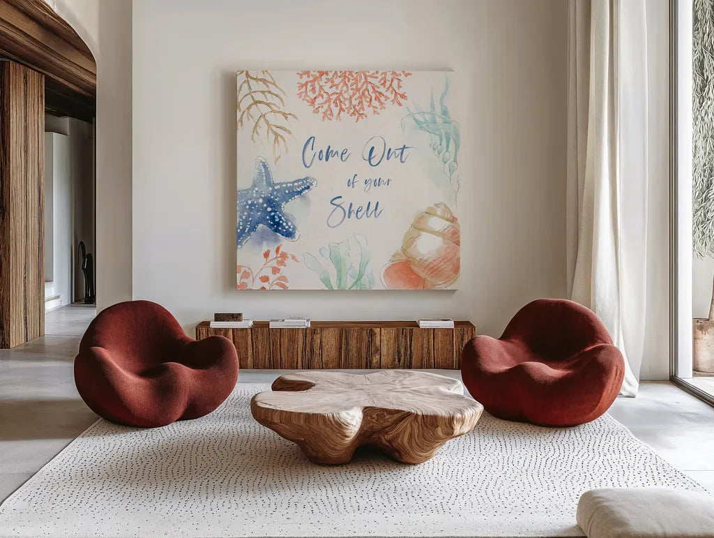 Seaside XII by Beth Grove. Shown as extra-large giant wall art in a modern living room. Available as an archival giclee rolled canvas, fine art paper, or poster print. SKU 78695a.