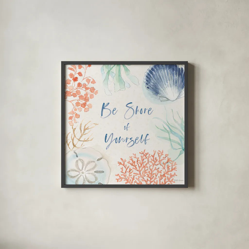 Seaside XIII by Beth Grove. Shown in a sleek black glass frame for a contemporary gallery look. Available as an archival giclee rolled canvas, fine art paper, or poster print. SKU 78696a.