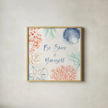 Seaside XIII by Beth Grove. Shown in a natural wood glass frame for a timeless modern aesthetic. Available as an archival giclee rolled canvas, fine art paper, or poster print. SKU 78696a.