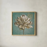 Seed Pod I no Words Turquoise by Beth Grove. Shown in a natural wood glass frame for a timeless modern aesthetic. Available as an archival giclee rolled canvas, fine art paper, or poster print. SKU 23589a.