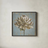Seed Pod I no Words and Stamp Gold by Beth Grove. Shown in a sleek black glass frame for a contemporary gallery look. Available as an archival giclee rolled canvas, fine art paper, or poster print. SKU 23005a.