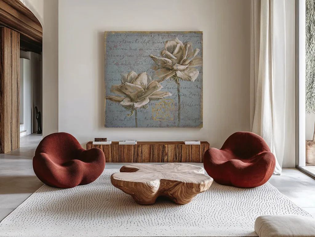 Seed Pod II by Beth Grove. Shown as extra-large giant wall art in a modern living room. Available as an archival giclee rolled canvas, fine art paper, or poster print. SKU 22483a.
