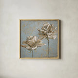 Seed Pod II no Words and Stamp Gold by Beth Grove. Shown in a natural wood glass frame for a timeless modern aesthetic. Available as an archival giclee rolled canvas, fine art paper, or poster print. SKU 23006a.