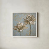 Seed Pod II no Words and Stamp Gold by Beth Grove. Shown in a crisp white glass frame for a clean and minimalist style. Available as an archival giclee rolled canvas, fine art paper, or poster print. SKU 23006a.