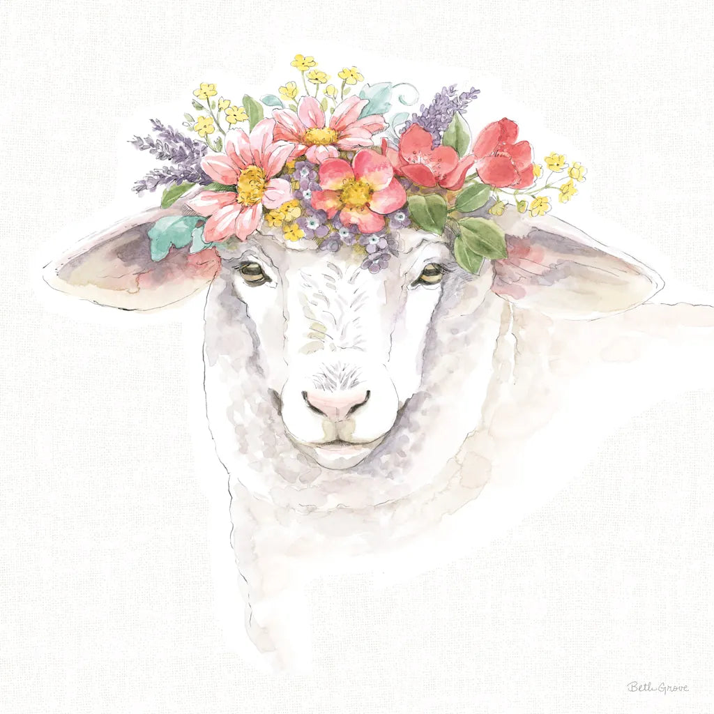 Sheep Portrait by Beth Grove. SKU 96720a. Archival Giclee Fine art print for wall decor.