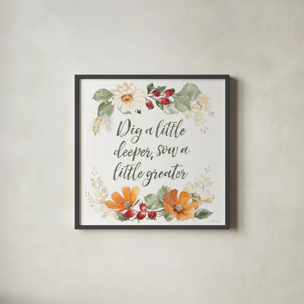 Simple Harvest XII by Beth Grove. Shown in a sleek black glass frame for a contemporary gallery look. Available as an archival giclee rolled canvas, fine art paper, or poster print. SKU 93541a.