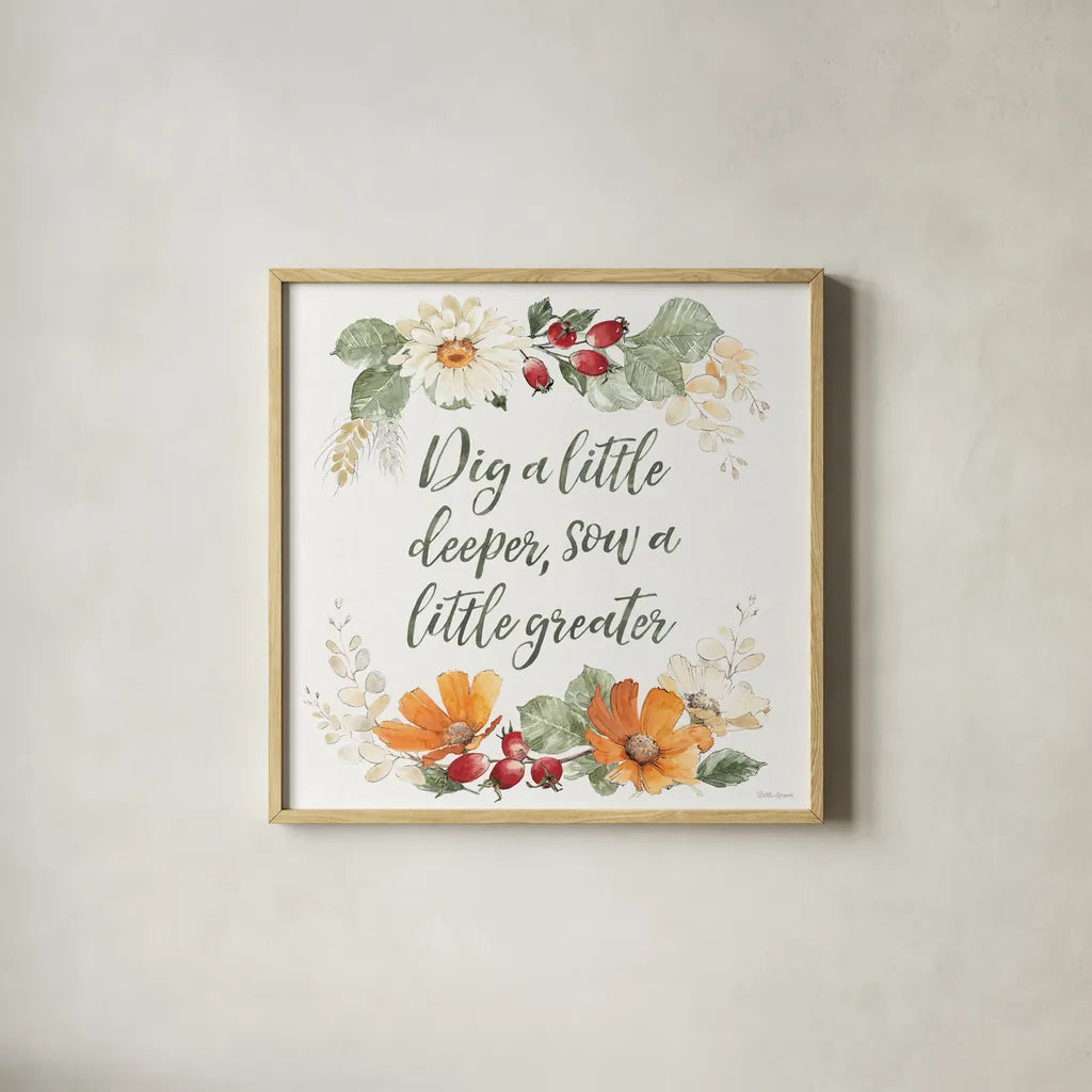 Simple Harvest XII by Beth Grove. Shown in a natural wood glass frame for a timeless modern aesthetic. Available as an archival giclee rolled canvas, fine art paper, or poster print. SKU 93541a.