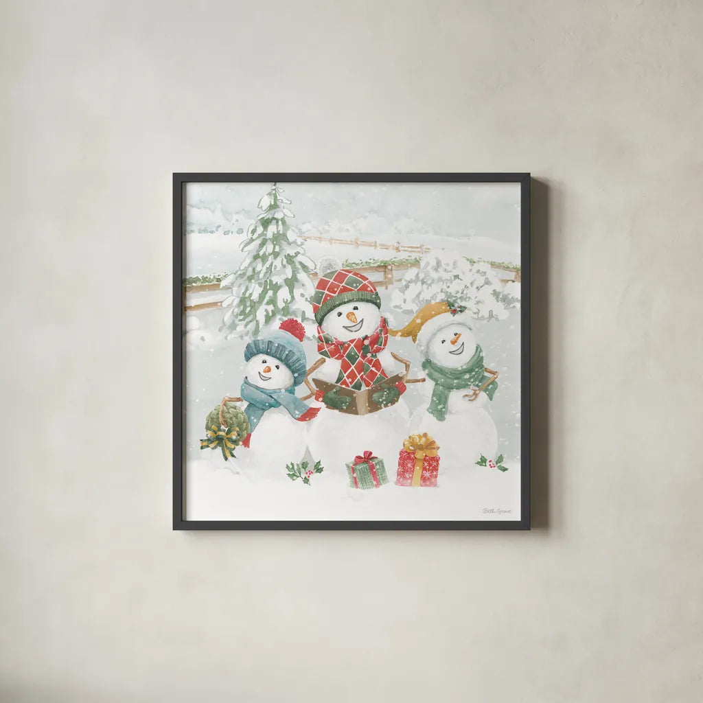 Snow Day III by Beth Grove. Shown in a sleek black glass frame for a contemporary gallery look. Available as an archival giclee rolled canvas, fine art paper, or poster print. SKU 84047a.