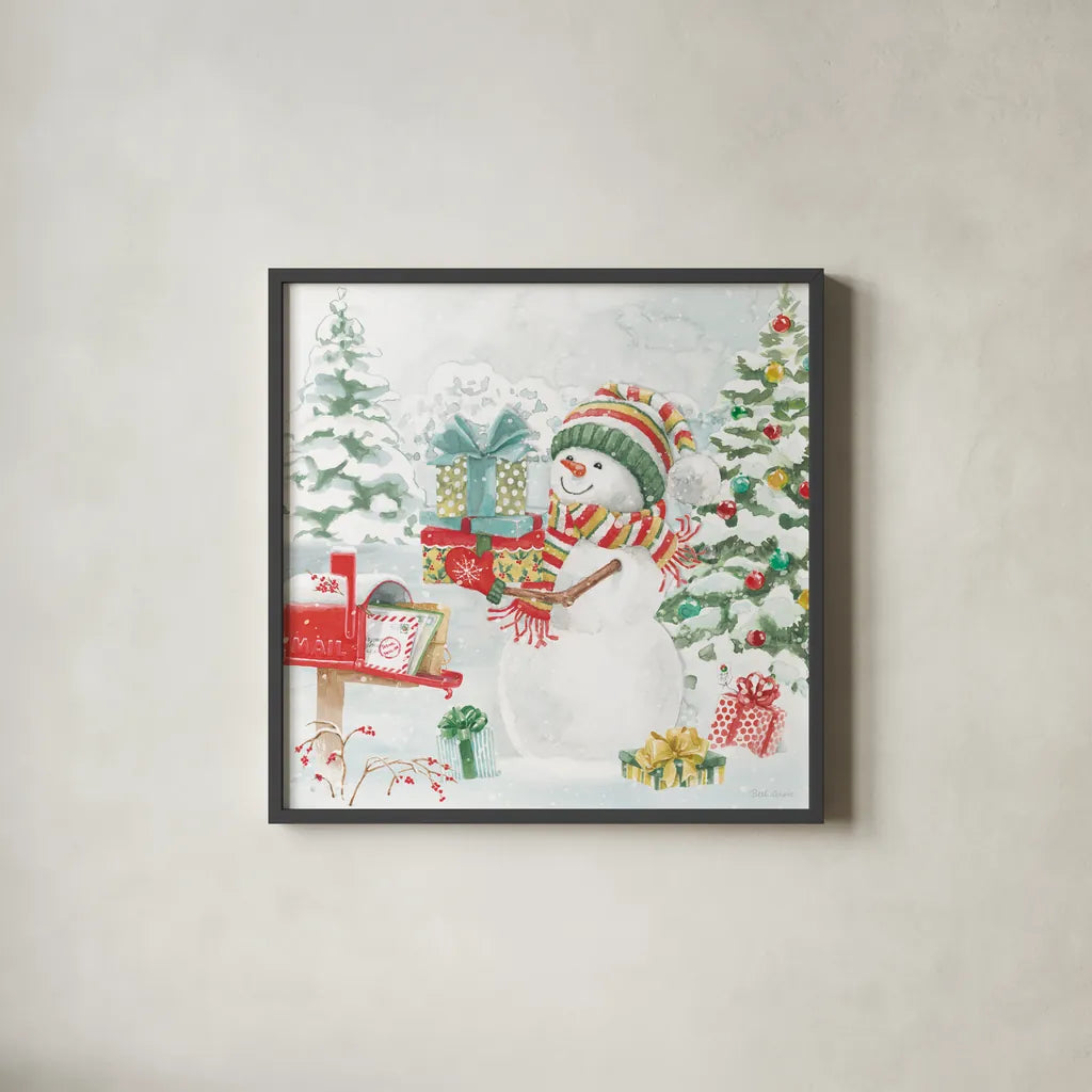 Snow Day IV by Beth Grove. Shown in a sleek black glass frame for a contemporary gallery look. Available as an archival giclee rolled canvas, fine art paper, or poster print. SKU 84048a.