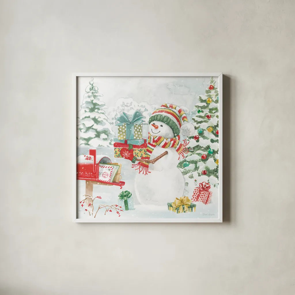 Snow Day IV by Beth Grove. Shown in a crisp white glass frame for a clean and minimalist style. Available as an archival giclee rolled canvas, fine art paper, or poster print. SKU 84048a.