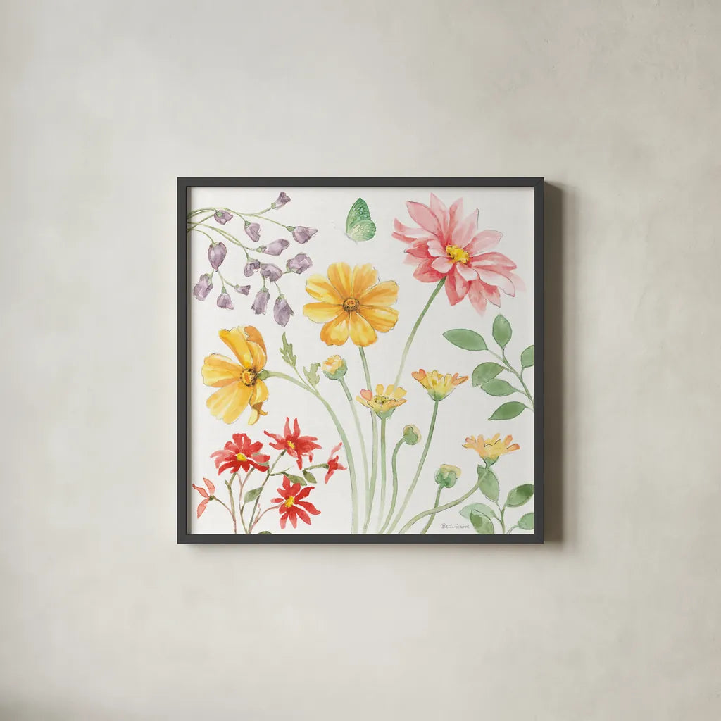 Soft Meadow II by Beth Grove. Shown in a sleek black glass frame for a contemporary gallery look. Available as an archival giclee rolled canvas, fine art paper, or poster print. SKU 90197a.
