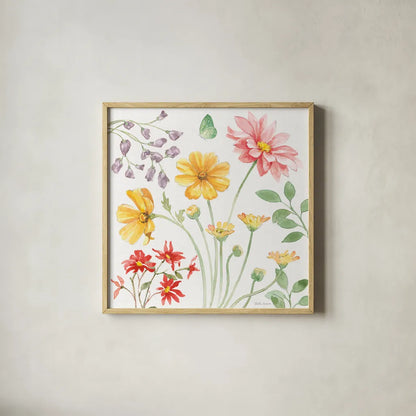 Soft Meadow II by Beth Grove. Shown in a natural wood glass frame for a timeless modern aesthetic. Available as an archival giclee rolled canvas, fine art paper, or poster print. SKU 90197a.