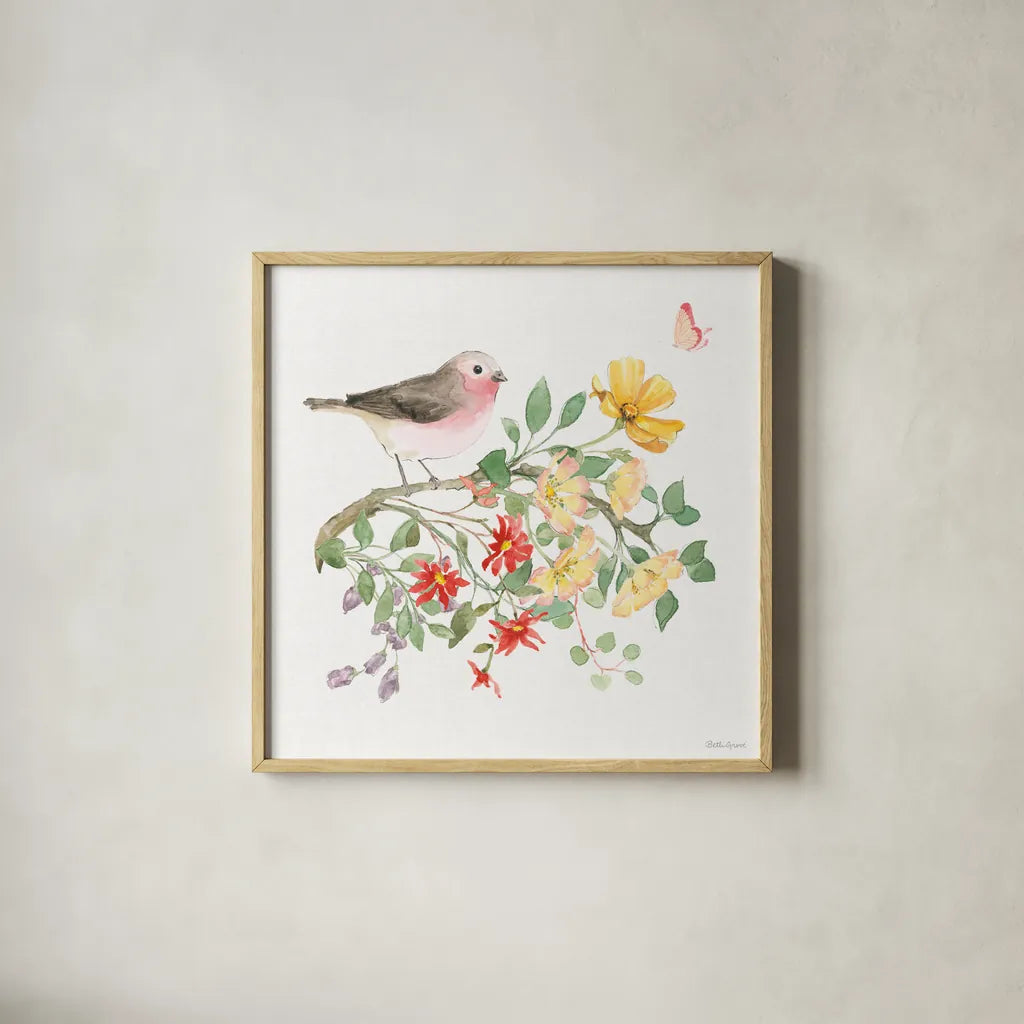 Soft Meadow IV by Beth Grove. Shown in a natural wood glass frame for a timeless modern aesthetic. Available as an archival giclee rolled canvas, fine art paper, or poster print. SKU 90199a.