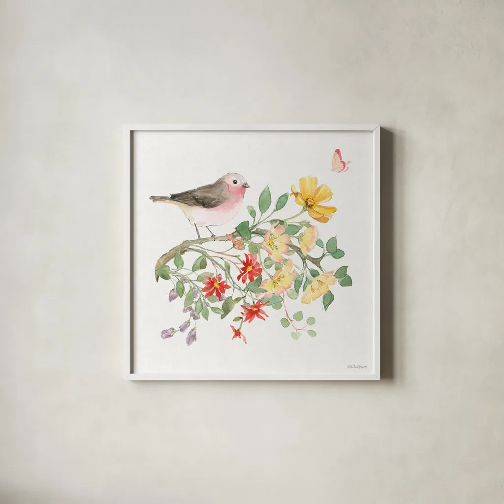 Soft Meadow IV by Beth Grove. Shown in a crisp white glass frame for a clean and minimalist style. Available as an archival giclee rolled canvas, fine art paper, or poster print. SKU 90199a.