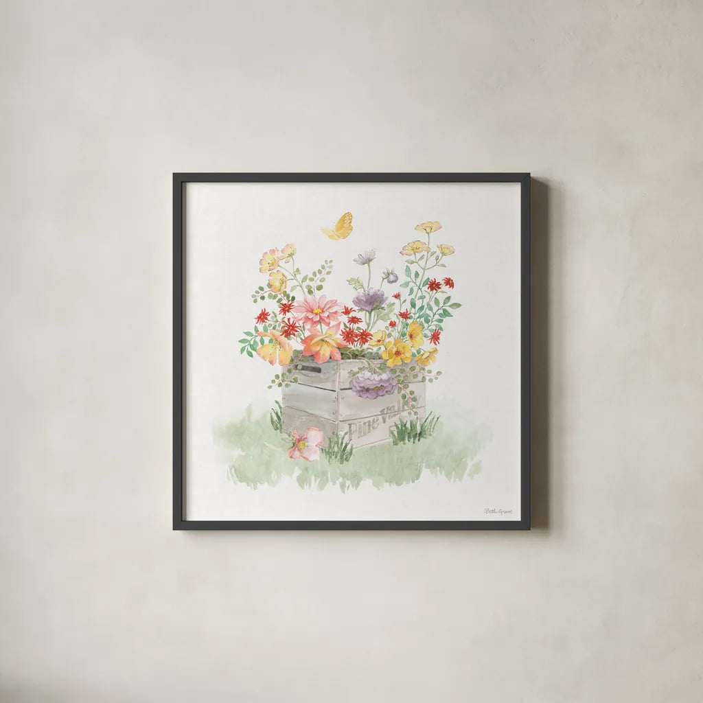 Soft Meadow IX by Beth Grove. Shown in a sleek black glass frame for a contemporary gallery look. Available as an archival giclee rolled canvas, fine art paper, or poster print. SKU 90204a.