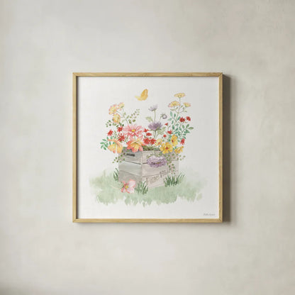 Soft Meadow IX by Beth Grove. Shown in a natural wood glass frame for a timeless modern aesthetic. Available as an archival giclee rolled canvas, fine art paper, or poster print. SKU 90204a.