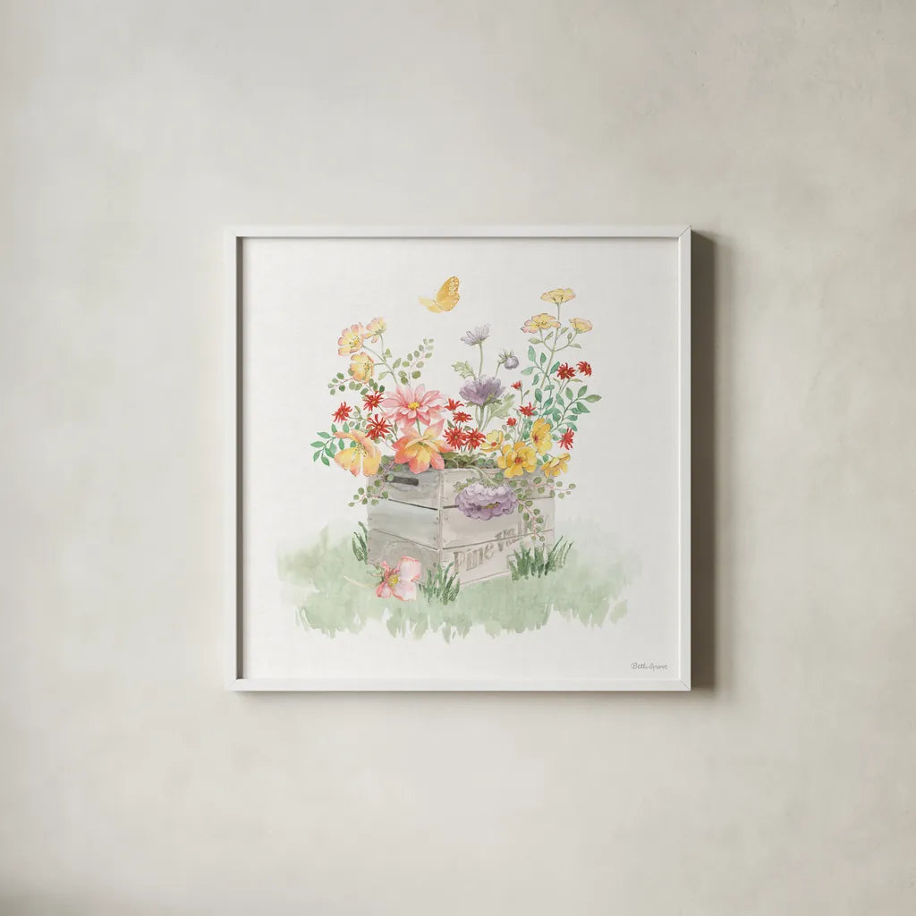 Soft Meadow IX by Beth Grove. Shown in a crisp white glass frame for a clean and minimalist style. Available as an archival giclee rolled canvas, fine art paper, or poster print. SKU 90204a.