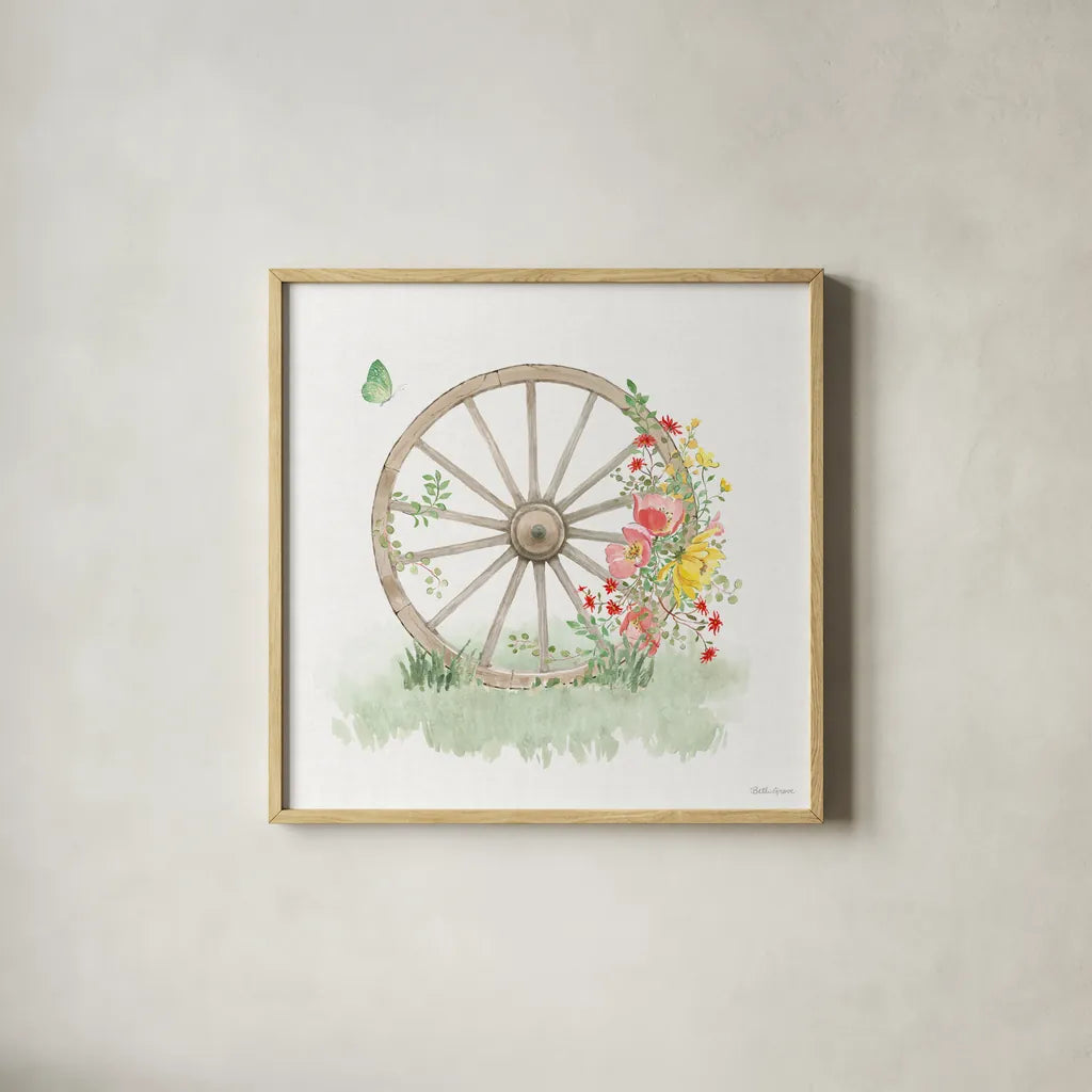 Soft Meadow VII by Beth Grove. Shown in a natural wood glass frame for a timeless modern aesthetic. Available as an archival giclee rolled canvas, fine art paper, or poster print. SKU 90202a.