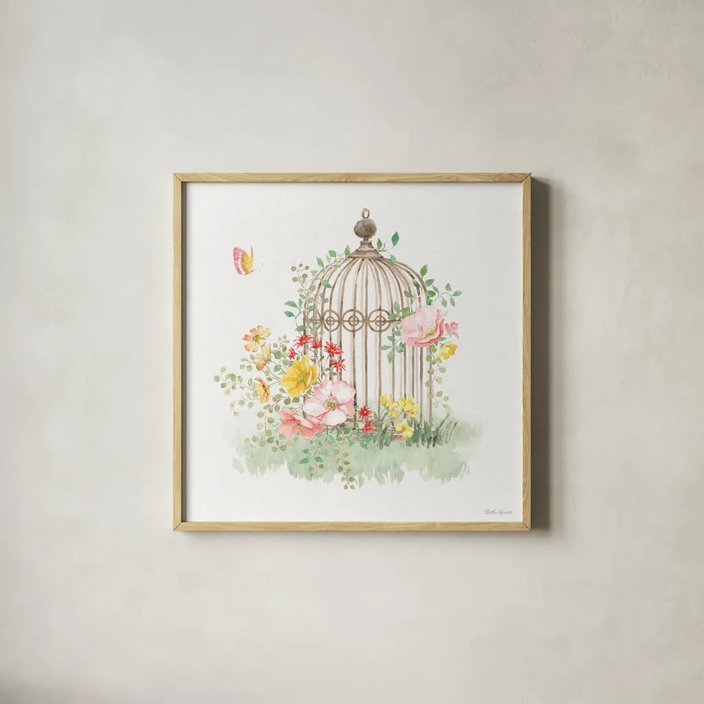 Soft Meadow VIII by Beth Grove. Shown in a natural wood glass frame for a timeless modern aesthetic. Available as an archival giclee rolled canvas, fine art paper, or poster print. SKU 90203a.