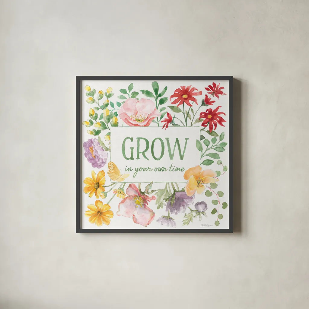 Soft Meadow XI by Beth Grove. Shown in a sleek black glass frame for a contemporary gallery look. Available as an archival giclee rolled canvas, fine art paper, or poster print. SKU 90206a.
