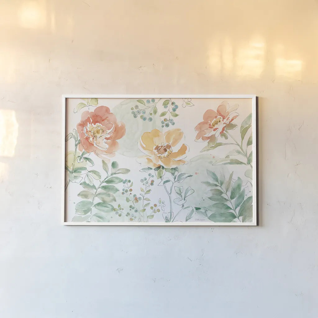 Soft Petals I by Beth Grove. shown as a paper print in a white frame. Available as a archival giclee rolled canvas, fine art paper, or poster print. SKU 87551i.