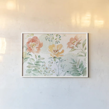 Soft Petals I by Beth Grove. shown as a paper print in a white frame. Available as a archival giclee rolled canvas, fine art paper, or poster print. SKU 87551i.