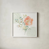 Soft Petals II by Beth Grove. Shown in a crisp white glass frame for a clean and minimalist style. Available as an archival giclee rolled canvas, fine art paper, or poster print. SKU 87552a.