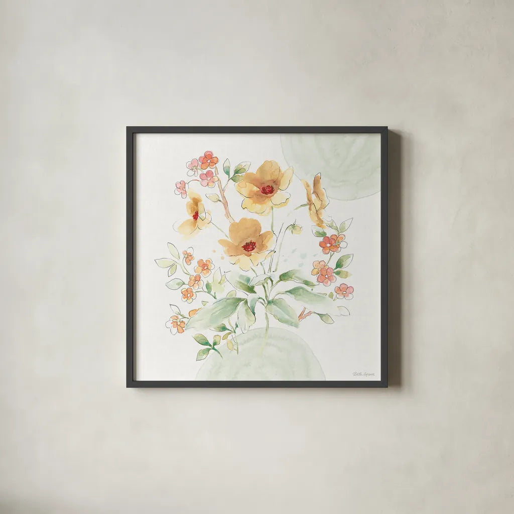 Soft Petals III by Beth Grove. Shown in a sleek black glass frame for a contemporary gallery look. Available as an archival giclee rolled canvas, fine art paper, or poster print. SKU 87553a.