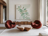 Soft Petals VII by Beth Grove. Shown as extra-large giant wall art in a modern living room. Available as an archival giclee rolled canvas, fine art paper, or poster print. SKU 87557a.