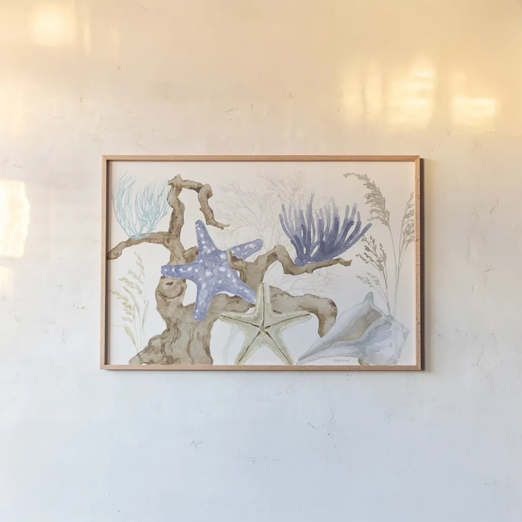 Soft Shores I by Beth Grove. shown as a paper print in a natural frame. Available as a archival giclee rolled canvas, fine art paper, or poster print. SKU 72852i.