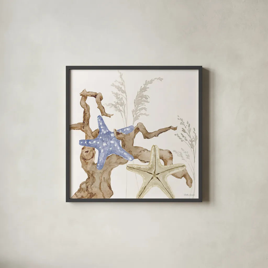 Soft Shores II by Beth Grove. Shown in a sleek black glass frame for a contemporary gallery look. Available as an archival giclee rolled canvas, fine art paper, or poster print. SKU 72853a.