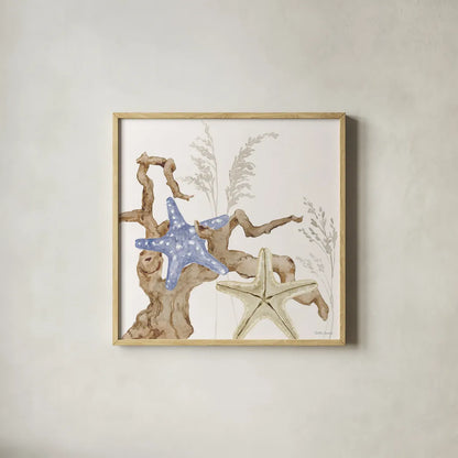 Soft Shores II by Beth Grove. Shown in a natural wood glass frame for a timeless modern aesthetic. Available as an archival giclee rolled canvas, fine art paper, or poster print. SKU 72853a.