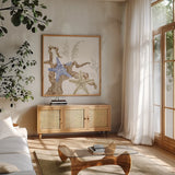 Soft Shores II by Beth Grove. Shown in a natural wood frame in a cozy modern living room. Available as an archival giclee rolled canvas, fine art paper, or poster print. SKU 72853a.